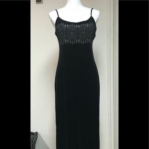 Black velvet maxi dress with glitter